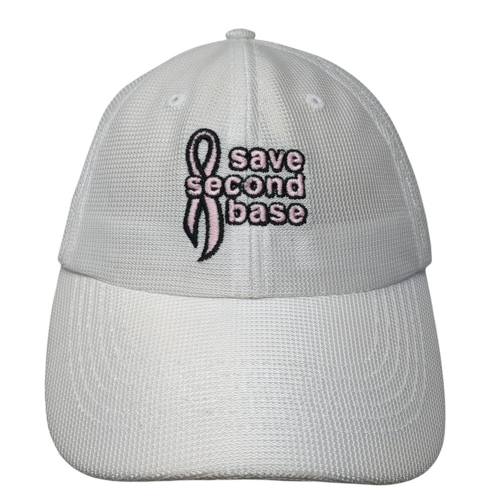 Save Second Base Baseball Cap White One Size Adjustable Embroidered Vitronic